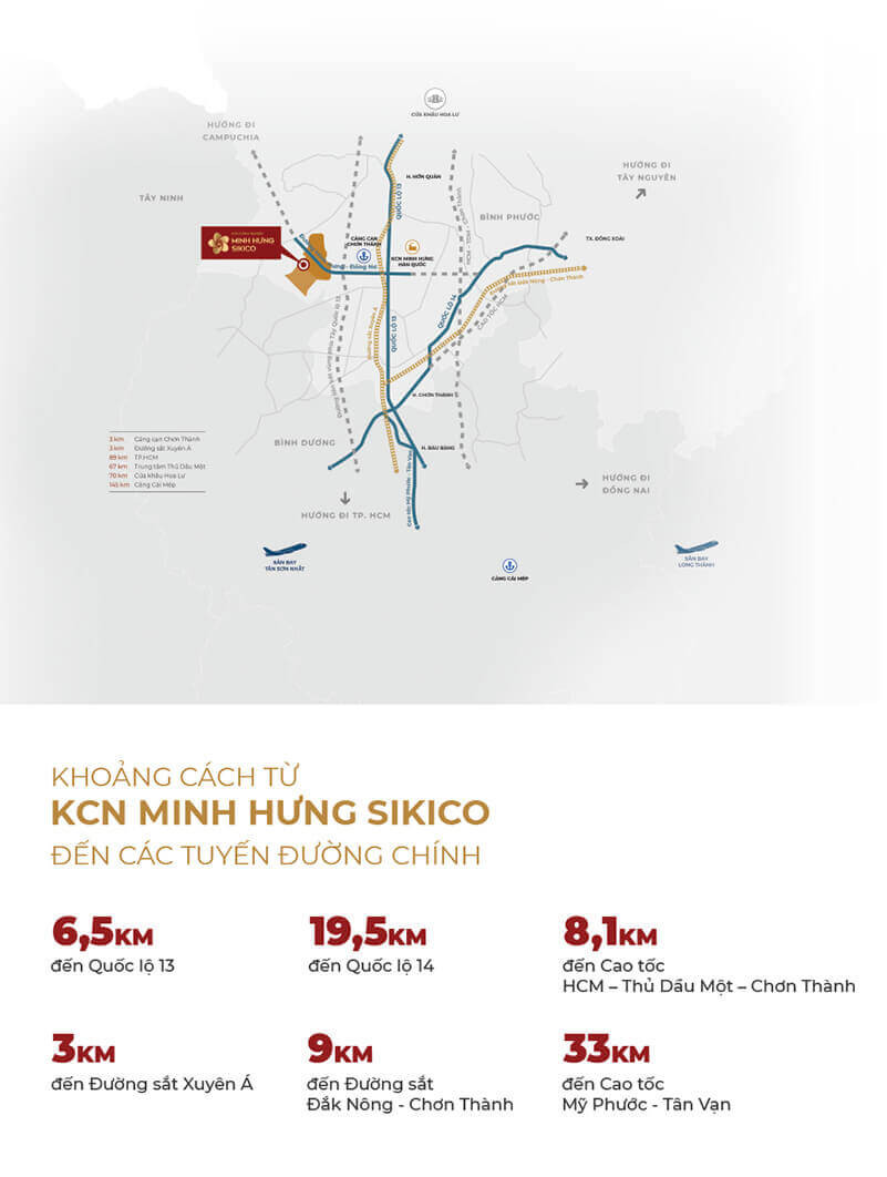 Khu công nghiệp Minh Hưng Sikico Bình Phước nằm trong vị trí chiến lược