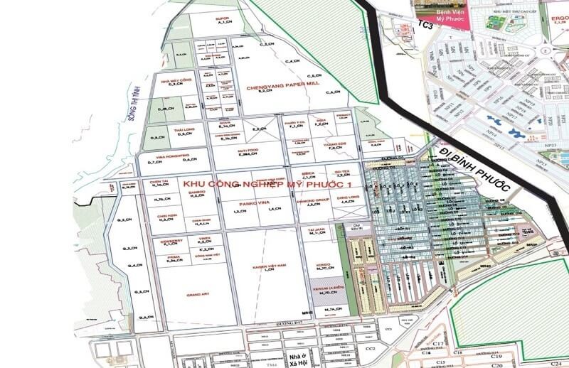 Map of the planning of My Phuoc Industrial Park in Binh Duong (Source: Internet)