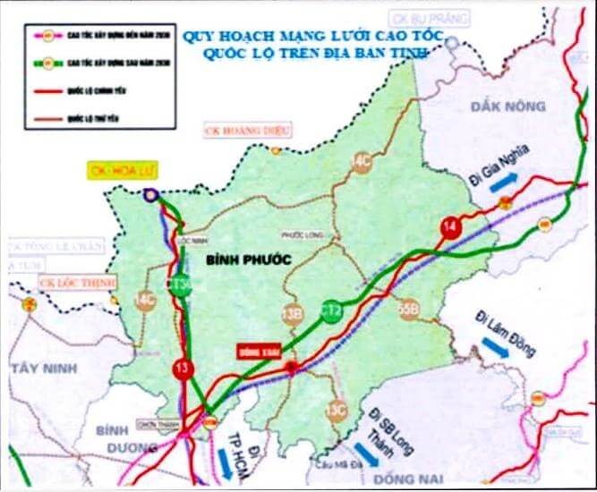 Bản đồ quy hoạch mạng lưới cao tốc, quốc lộ qua tỉnh Bình Phước